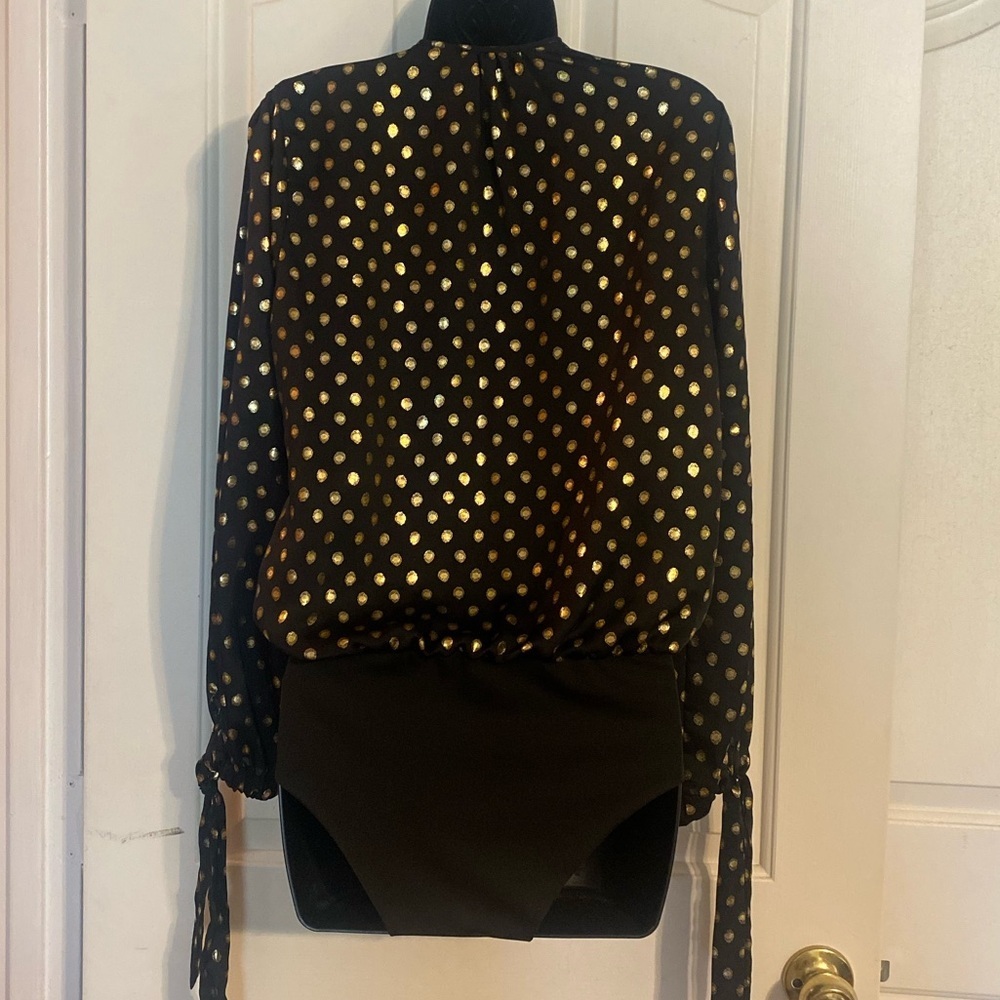 “ZARA” Gold Polka Dot Wrap Blouse BodySuit - Picture 10 of 16